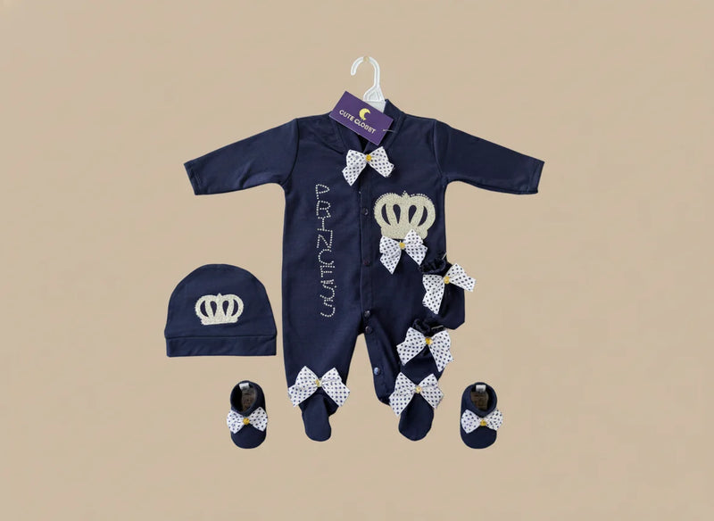 4-Piece Baby Crown Romper Set – Available in 3 Colours