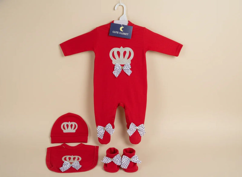 4-Piece Baby Crown Romper Set – Available in 3 Colours