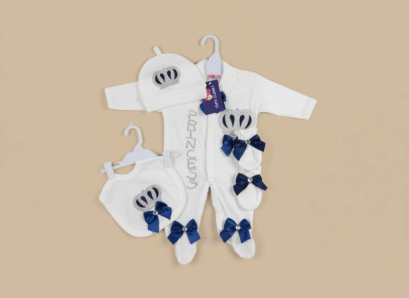 4-Piece Baby Crown Romper Set – Available in 3 Colours