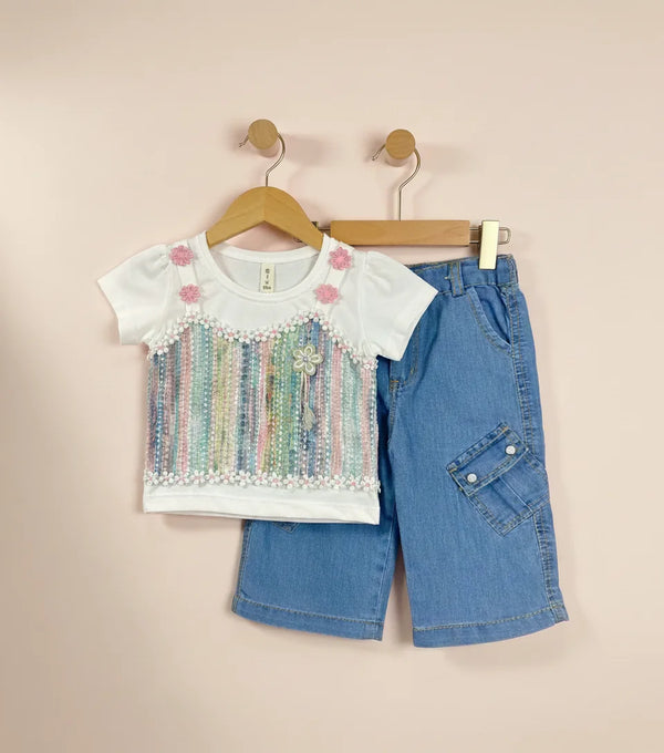 Adorable Infant Girls Denim Pant & T-Shirt Set