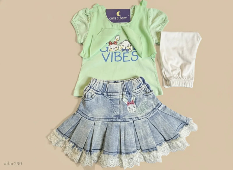 Stylish Baby Girls Skirt Set with Tights (3 PCS)