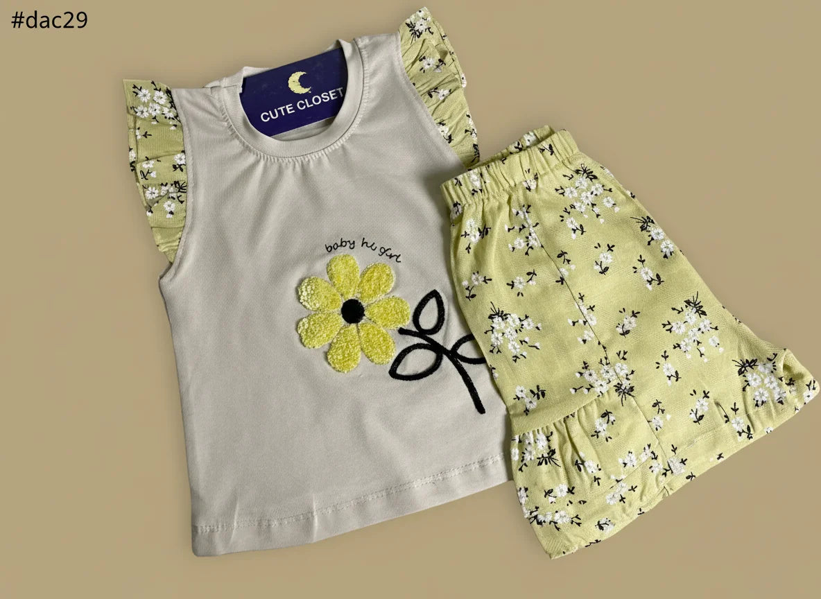 Baby Girl T-Shirt & Short Set" Embroidered Flower - Image 3