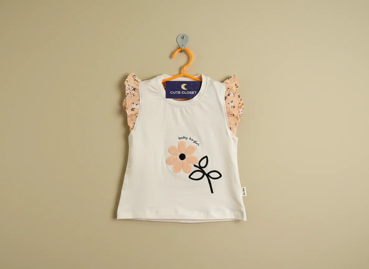 Baby Girl T-Shirt & Short Set" Embroidered Flower