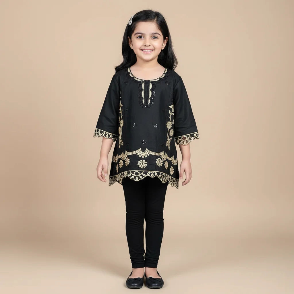 Black kurti Trouser Set 1-4 Year (Latest Collection) 2026