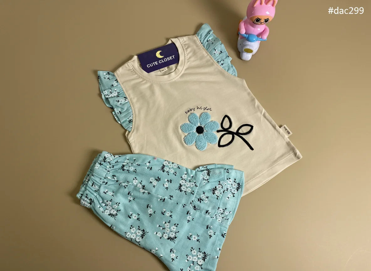 Baby Girl T-Shirt & Short Set" Embroidered Flower - Image 2