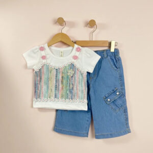 Adorable Infant Girls Denim Pant & T-Shirt Set